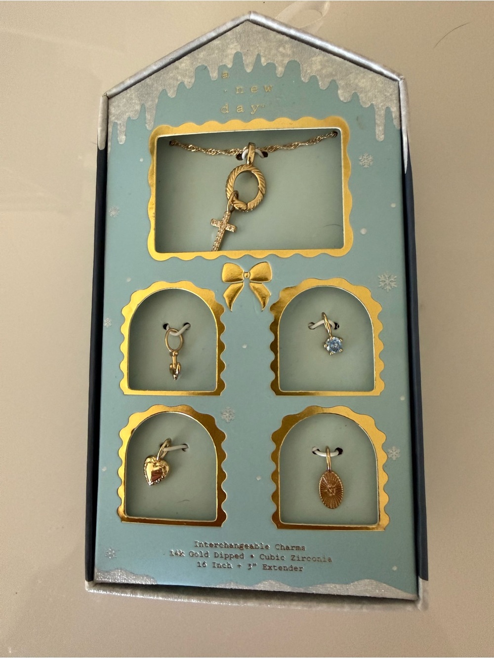 a new day Gold-Tone Interchangeable Charm Necklace Set with Light Blue Accent